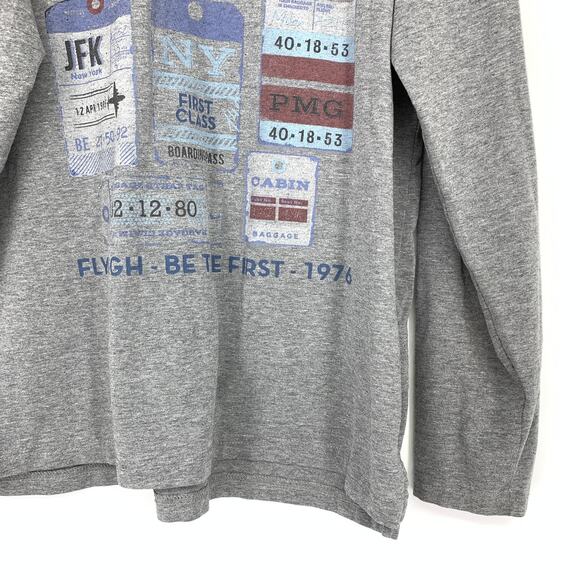 Primigi Long Sleeve Crew Neck Tee Boys Sz 14 Gray Travel Ticket Graphic Print - Picture 4 of 6